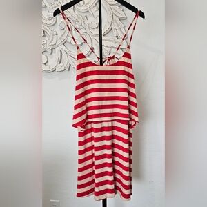 THML Striped Red & Cream Spaghetti Strap Mini Dress - Women's Size Large
